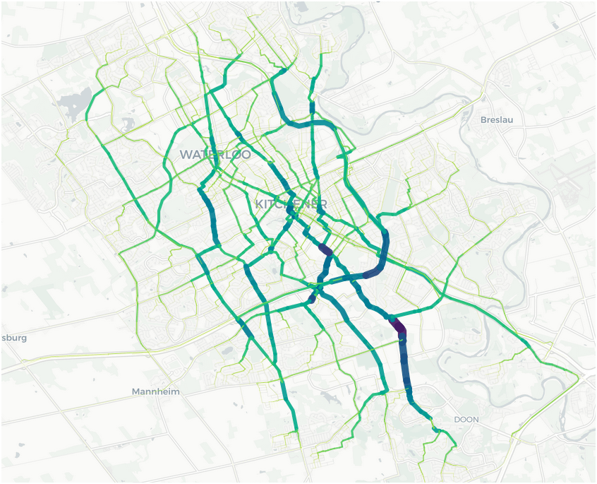 KW map of roads with highest betweenness